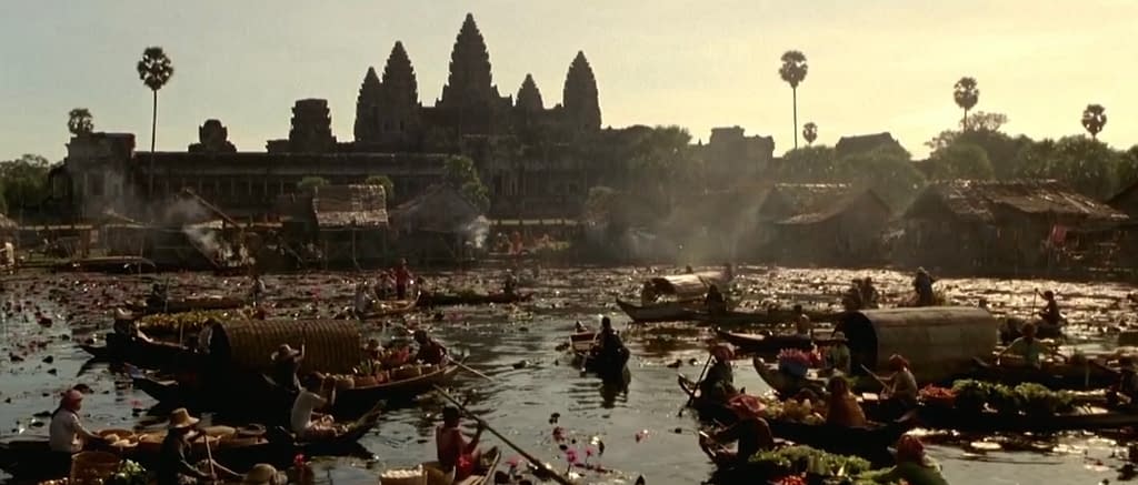 Lara Croft Anjelina Jolie at artificial Tonle Sap Lake at Angkor Wat in Siem Reap Cambodia