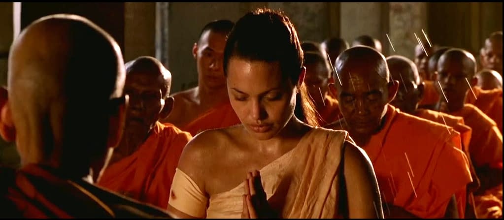 Lara Croft Anjelina Jolie having monk blessing at Angkor Siem Reap Cambodia.jpg